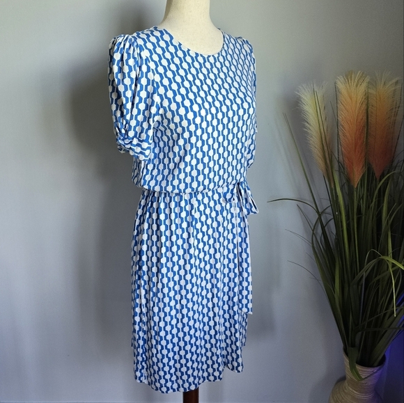 Boden New Moroccan Blue Geo Azure Knot Detail Jersey Knit Dress Womens Size 8 - Picture 6 of 13